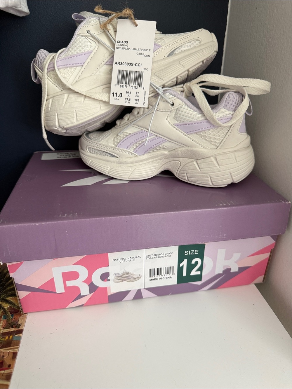Reebok Kids' Chaos Sneakers in Natural and Lilac